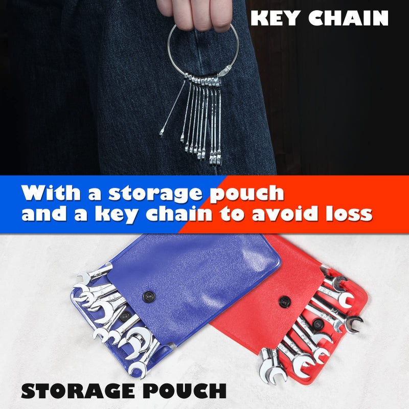 LEONTOOL Small Wrench Set Metric And SAE 20 Pcs Mini Wrenches Open End Box End Wrench Set with Key Rings, Metric 4-11mm And SAE 5/32 To 7/16 Inch, Ignition Wrenches Labor Day Gifts Tool Gift for Men - Image 4